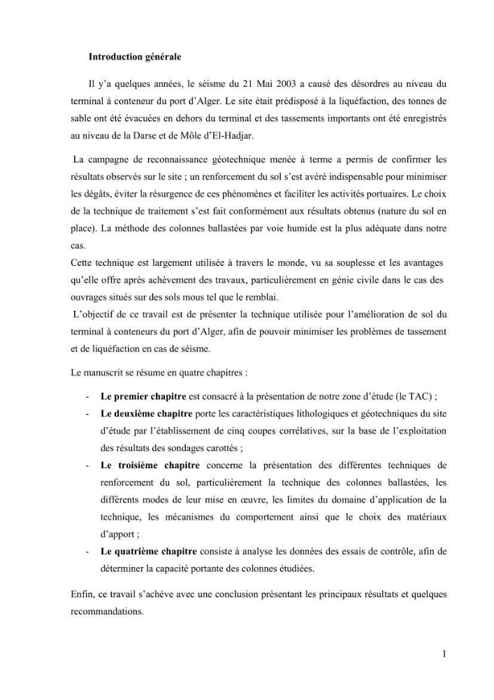 Travaux de consolidation des terre-pleins du terminal à conteneur du port d’Alger par les colonnes ballastées voie humide: