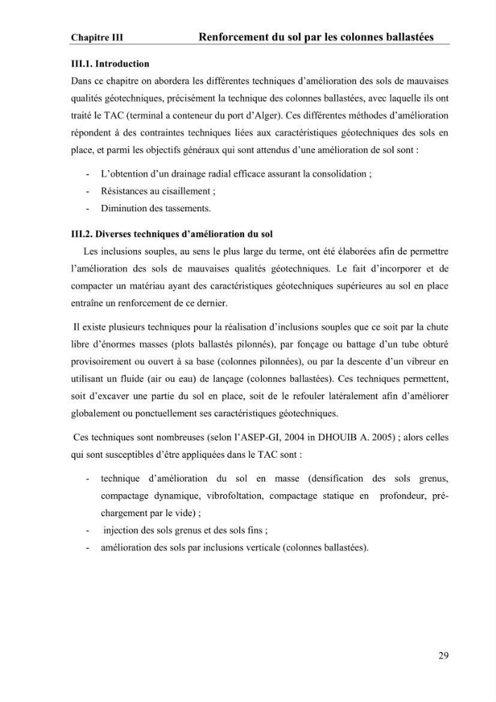 Travaux de consolidation des terre-pleins du terminal à conteneur du port d’Alger par les colonnes ballastées voie humide: