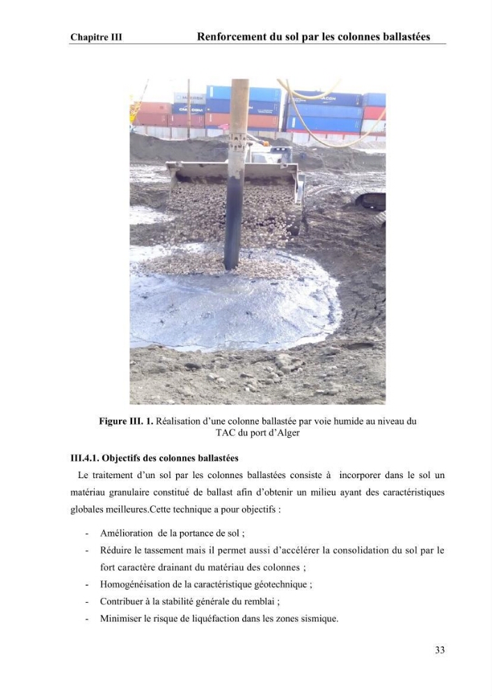 Travaux de consolidation des terre-pleins du terminal à conteneur du port d’Alger par les colonnes ballastées voie humide: