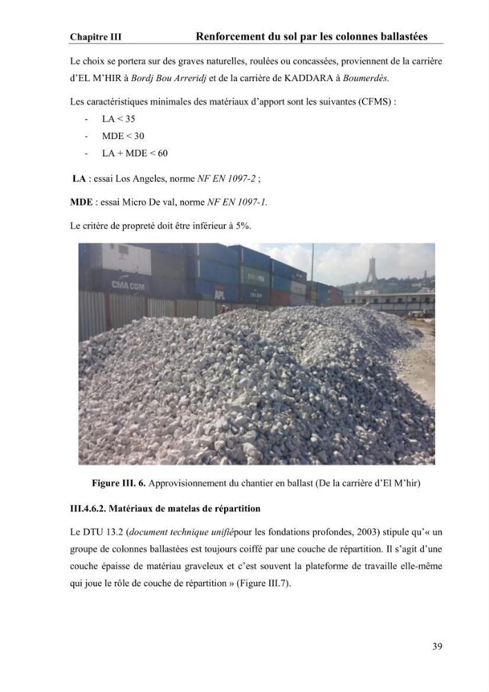 Travaux de consolidation des terre-pleins du terminal à conteneur du port d’Alger par les colonnes ballastées voie humide: