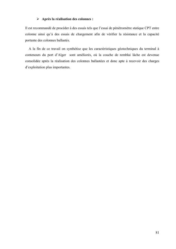 Travaux de consolidation des terre-pleins du terminal à conteneur du port d’Alger par les colonnes ballastées voie humide:
