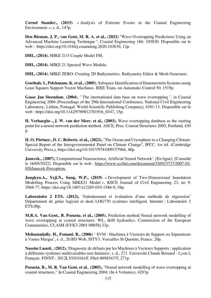 Machine Learning pour l\'étude de la performance hydraulique des ouvrages portuaires: cas Marina d\'Alger