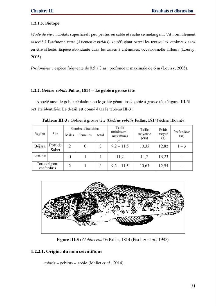 Contribution à l\'étude de la famille des Gobiidae (Ostéichtyens,Actinoptérygiens) du bassin algerien: inventaire de la famille et régime alimentaire du gobie Gobius niger Linnaeus, 1758)