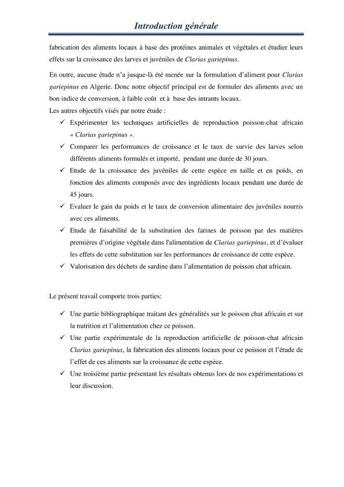 Maitrise de la reproduction artificielle et étude comparative de la croissance du poisson-chat africain Clarias gariepinus (Bruchell,1822 ) selon trois formules d\'aliments: