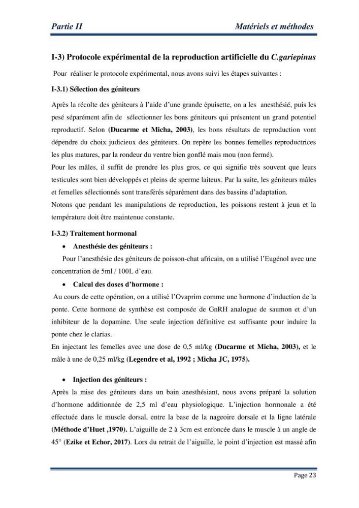 Maitrise de la reproduction artificielle et étude comparative de la croissance du poisson-chat africain Clarias gariepinus (Bruchell,1822 ) selon trois formules d\'aliments: