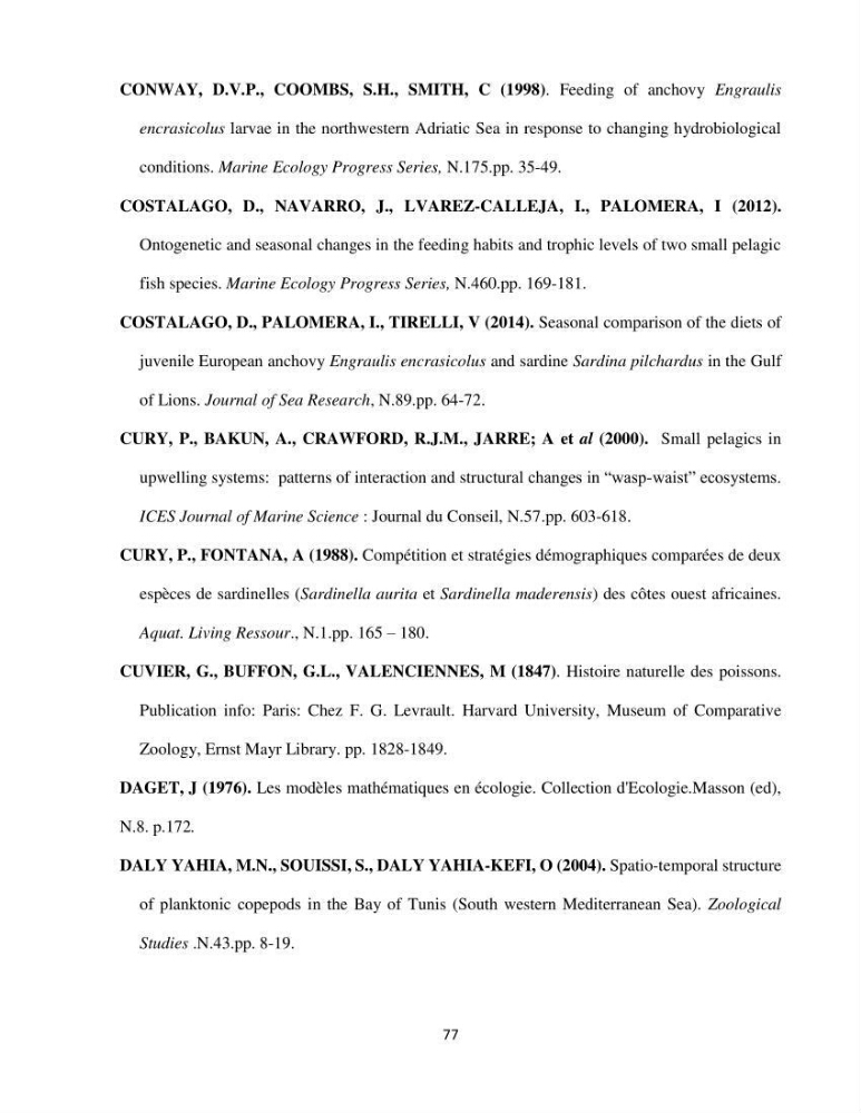 Peuplements zooplanctoniques et ichtyologiques (Clupéidae, Engraulidae) de la côte algéroise : interactions, flux de matières et conséquences sur les stocks halieutiques