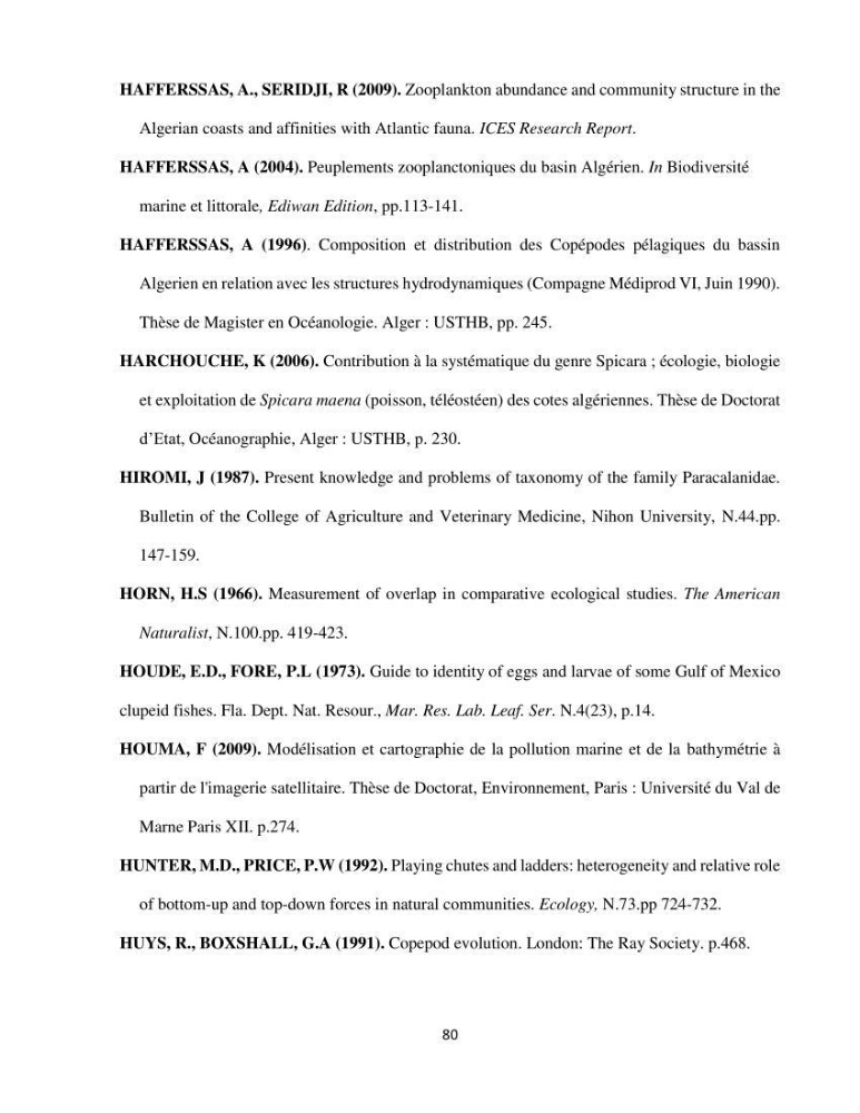 Peuplements zooplanctoniques et ichtyologiques (Clupéidae, Engraulidae) de la côte algéroise : interactions, flux de matières et conséquences sur les stocks halieutiques