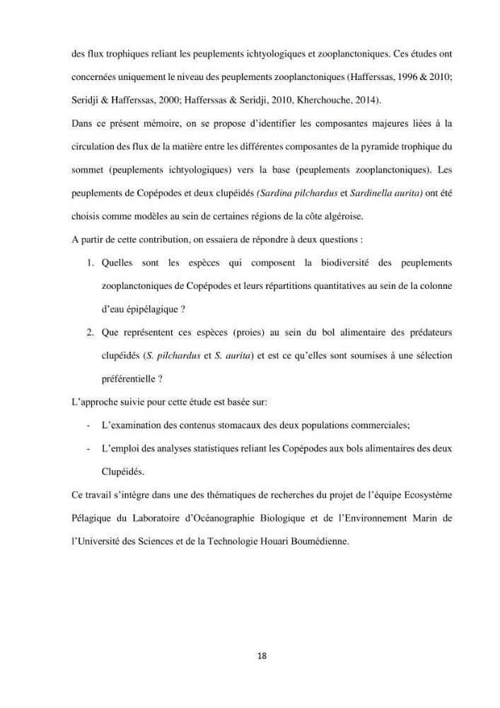 Peuplements zooplanctoniques et ichtyologiques (Clupéidae, Engraulidae) de la côte algéroise : interactions, flux de matières et conséquences sur les stocks halieutiques