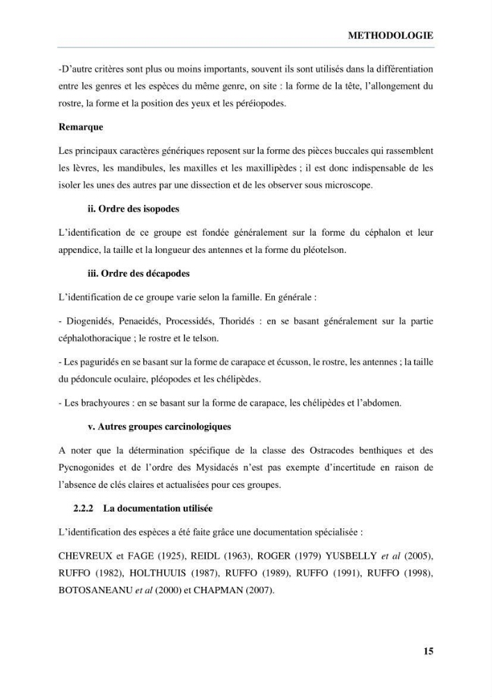 Inventaire des crustacés des milieux insulaires de l’Ouest Algérien