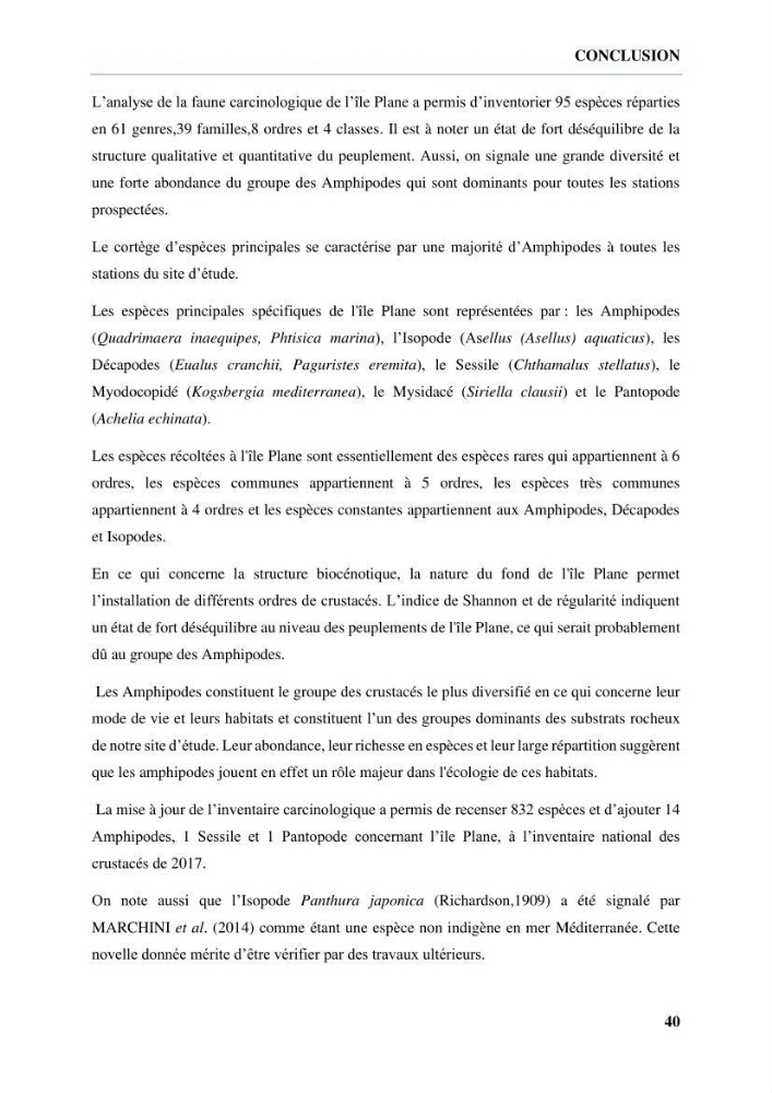 Inventaire des crustacés des milieux insulaires de l’Ouest Algérien