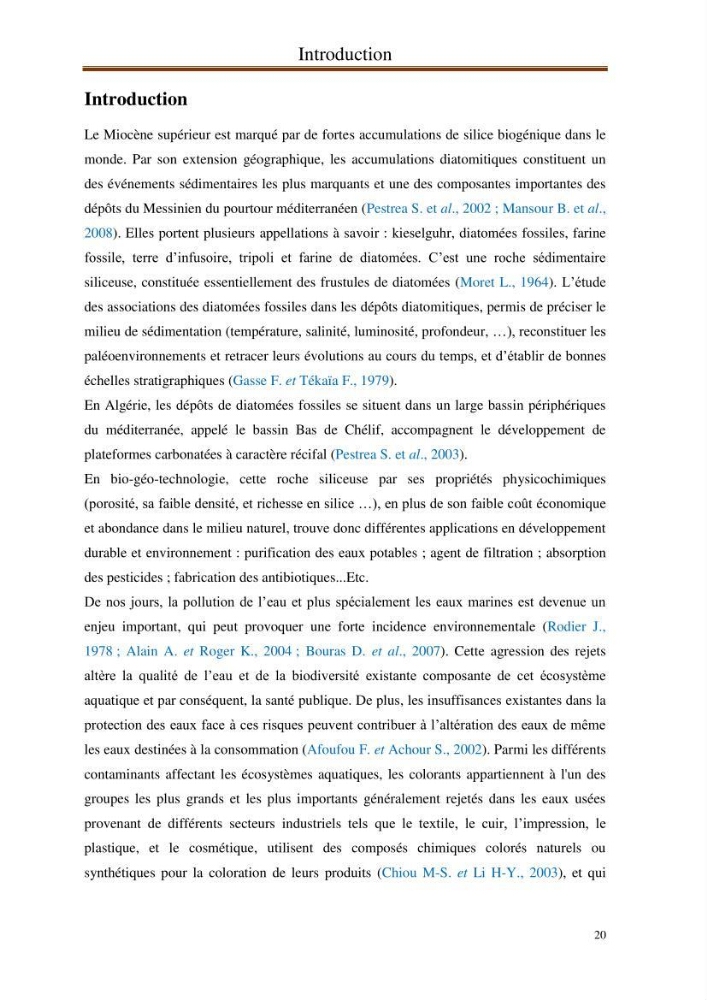 Identification, caractérisation et applications des diatomées fossiles de la région de Mostaganem: