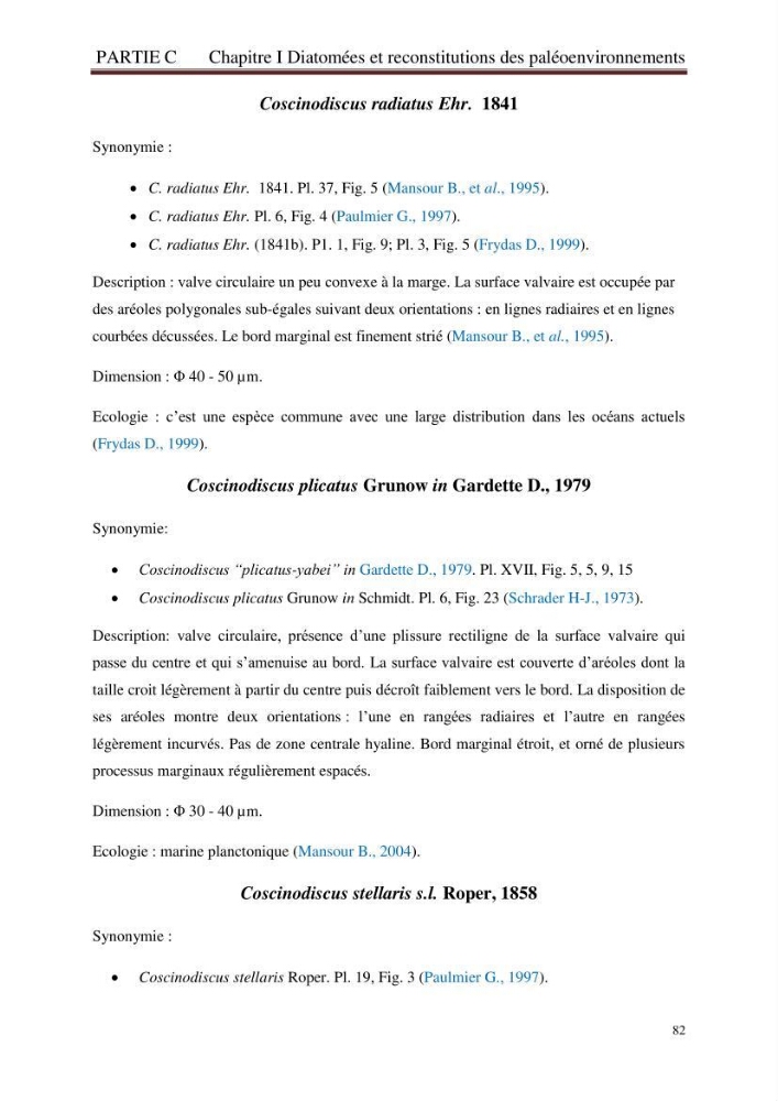 Identification, caractérisation et applications des diatomées fossiles de la région de Mostaganem: