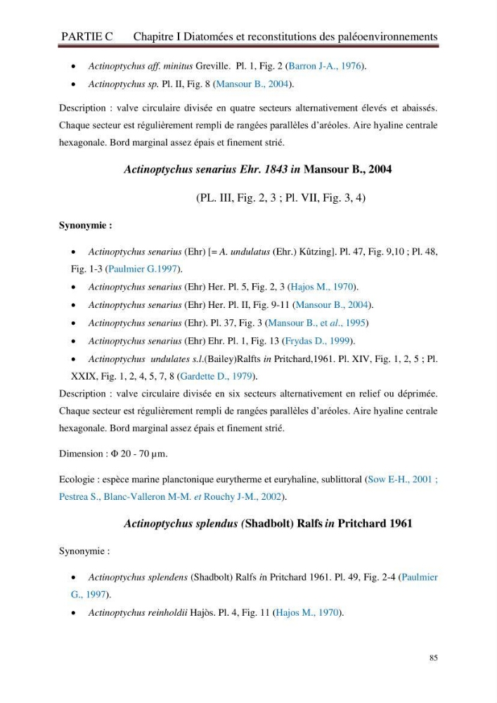 Identification, caractérisation et applications des diatomées fossiles de la région de Mostaganem: