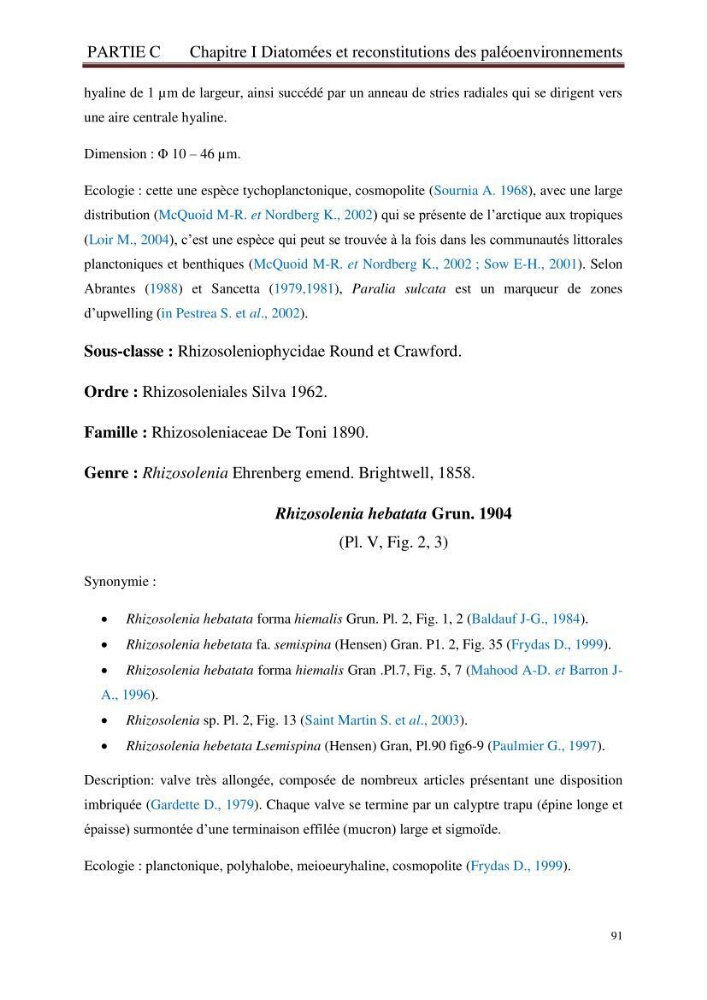 Identification, caractérisation et applications des diatomées fossiles de la région de Mostaganem: