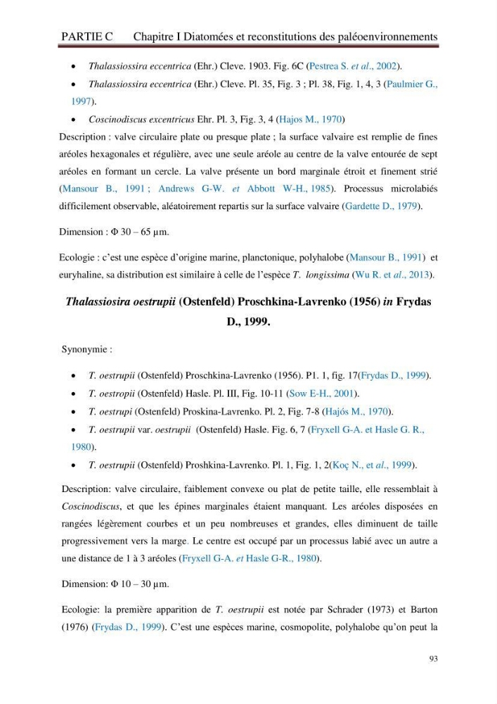 Identification, caractérisation et applications des diatomées fossiles de la région de Mostaganem: