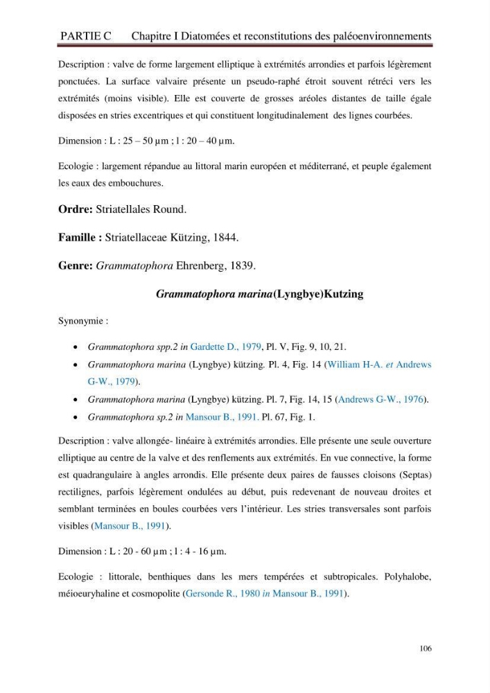 Identification, caractérisation et applications des diatomées fossiles de la région de Mostaganem:
