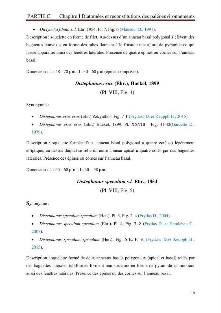 Identification, caractérisation et applications des diatomées fossiles de la région de Mostaganem: