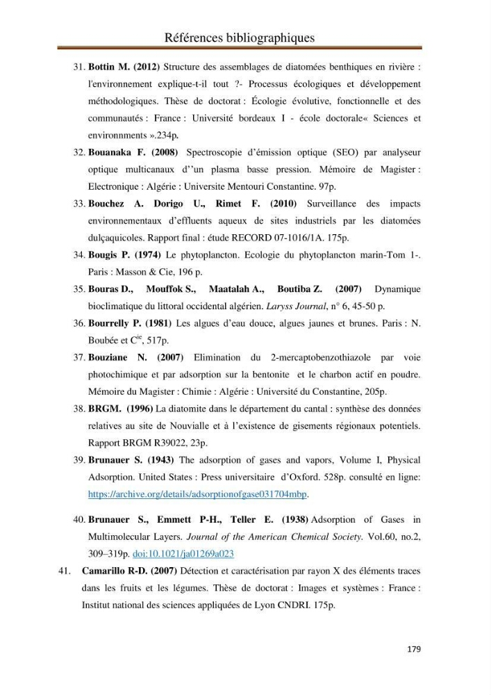 Identification, caractérisation et applications des diatomées fossiles de la région de Mostaganem: