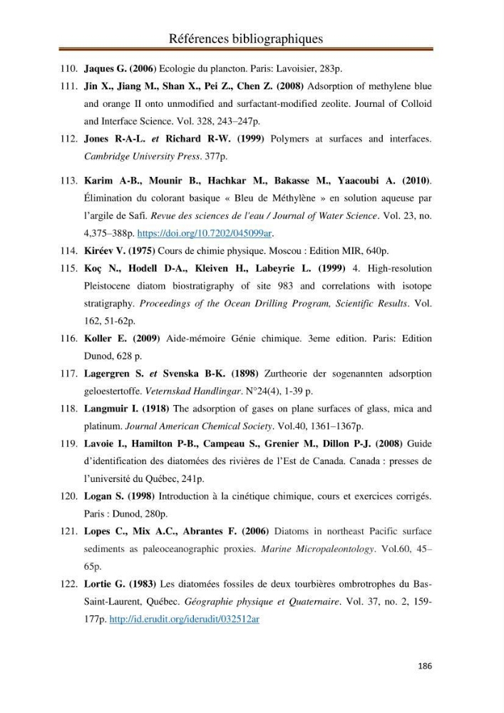Identification, caractérisation et applications des diatomées fossiles de la région de Mostaganem: