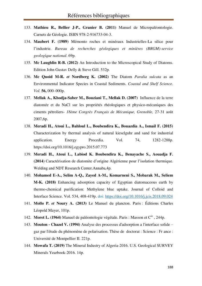 Identification, caractérisation et applications des diatomées fossiles de la région de Mostaganem: