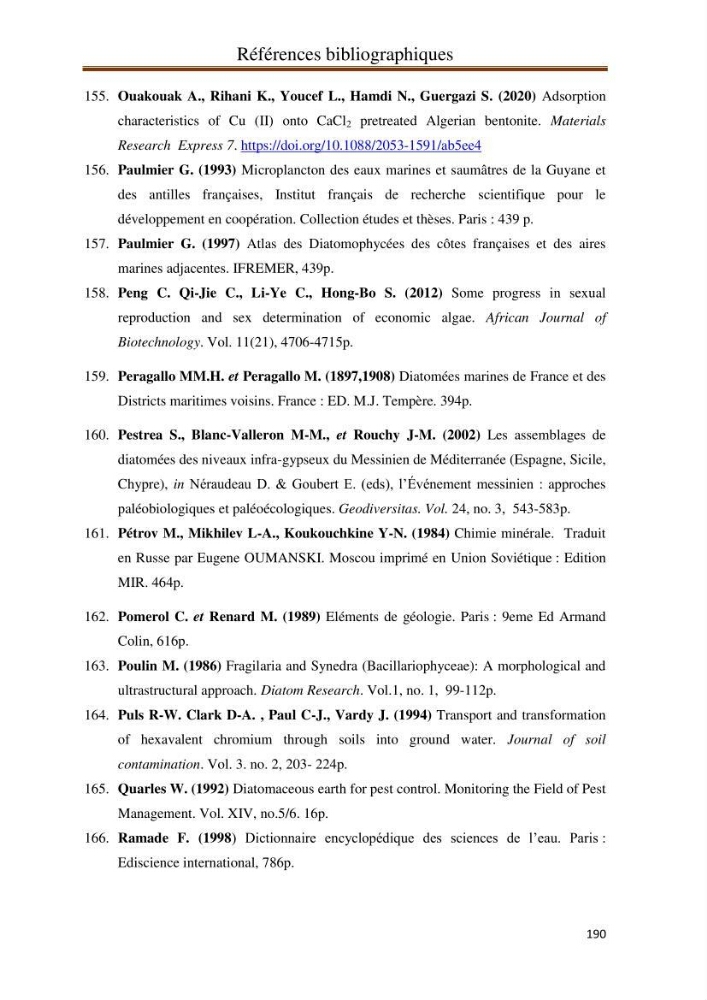 Identification, caractérisation et applications des diatomées fossiles de la région de Mostaganem: