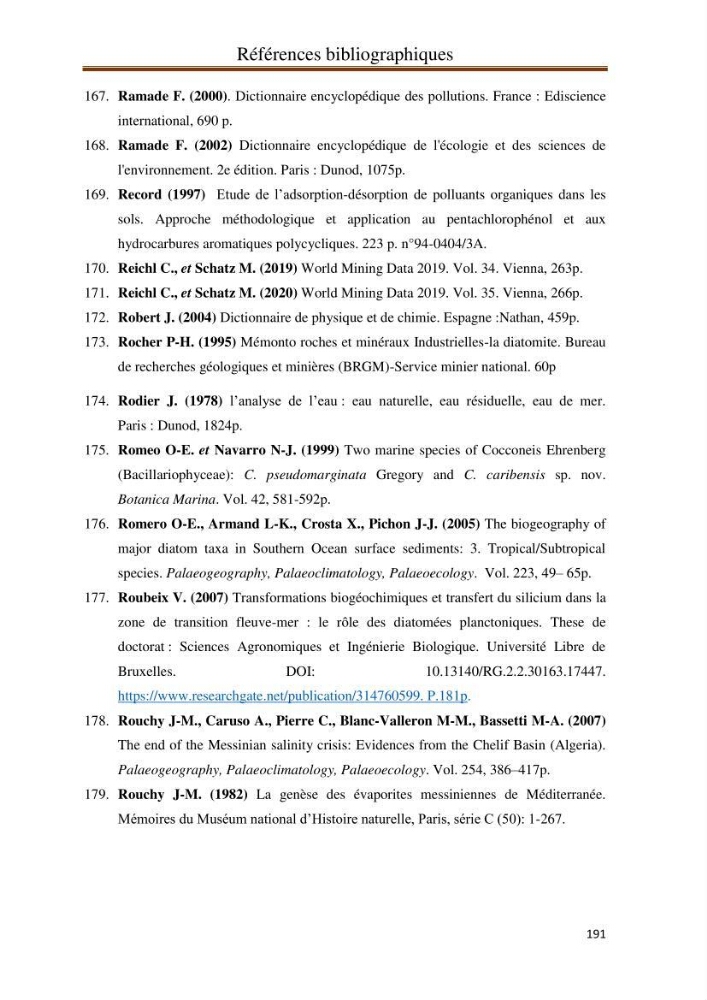 Identification, caractérisation et applications des diatomées fossiles de la région de Mostaganem: