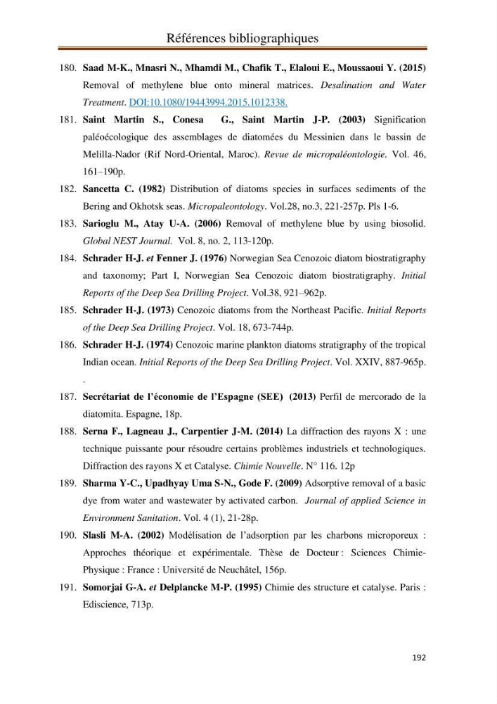 Identification, caractérisation et applications des diatomées fossiles de la région de Mostaganem: