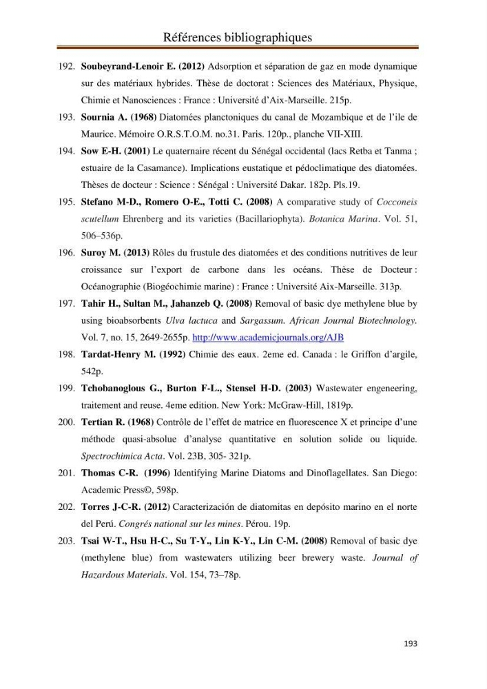 Identification, caractérisation et applications des diatomées fossiles de la région de Mostaganem:
