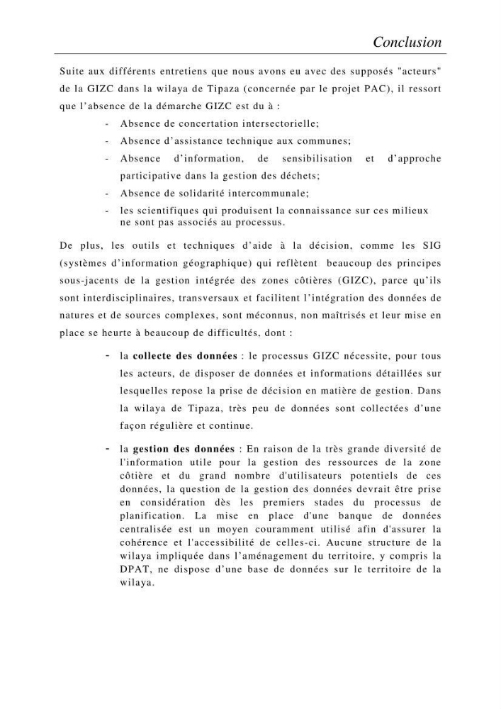 SIG et gestion intégrée des zones côtières en Algerie, difficultés d\'intégration et pistes de sollutions