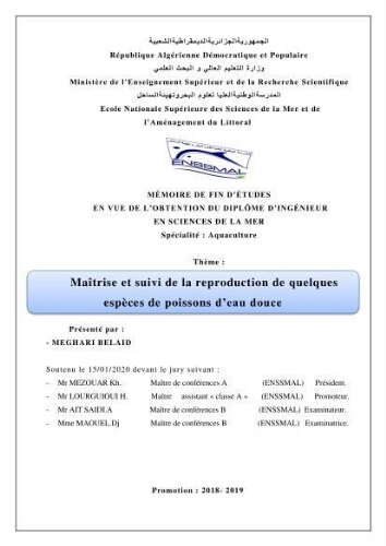 Maîtrise et suivi de la reproduction de quelques espèces de poissons d’eau douce Maîtrise et suivi de la reproduction de quelques espèces de poissons d’eau douce