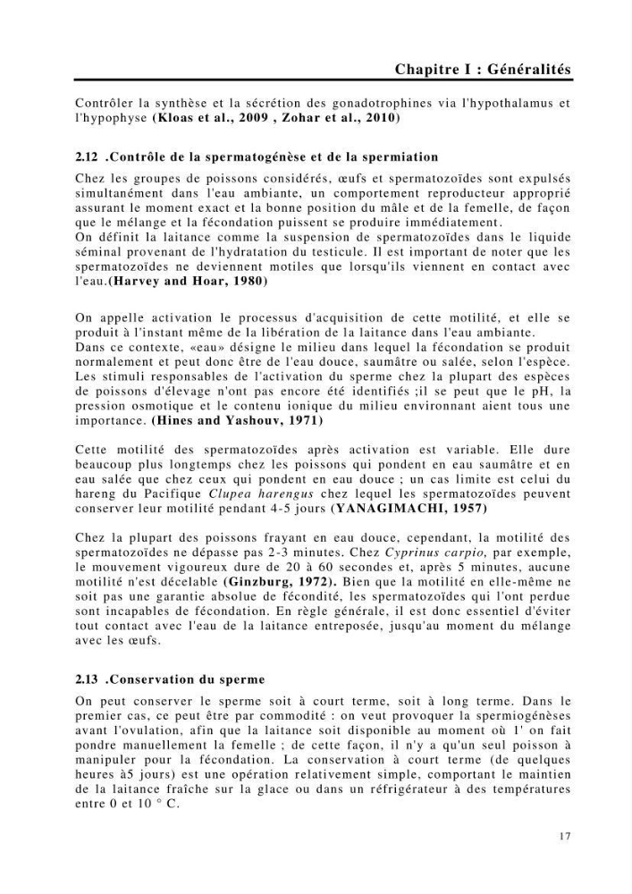 Maîtrise et suivi de la reproduction de quelques espèces de poissons d’eau douce