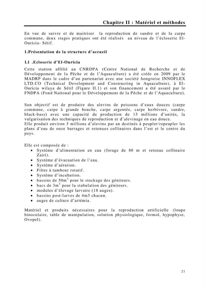 Maîtrise et suivi de la reproduction de quelques espèces de poissons d’eau douce