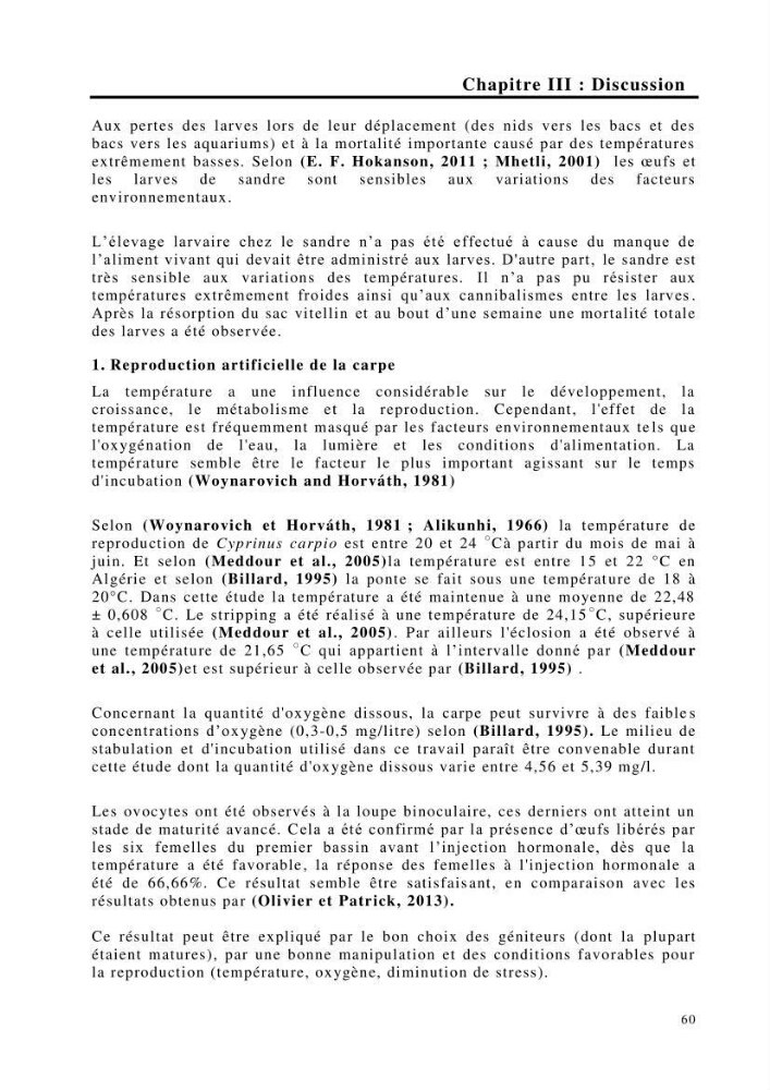 Maîtrise et suivi de la reproduction de quelques espèces de poissons d’eau douce