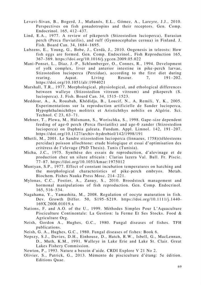 Maîtrise et suivi de la reproduction de quelques espèces de poissons d’eau douce