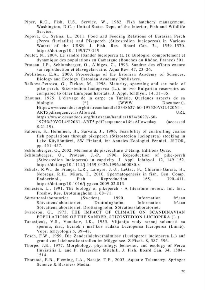 Maîtrise et suivi de la reproduction de quelques espèces de poissons d’eau douce