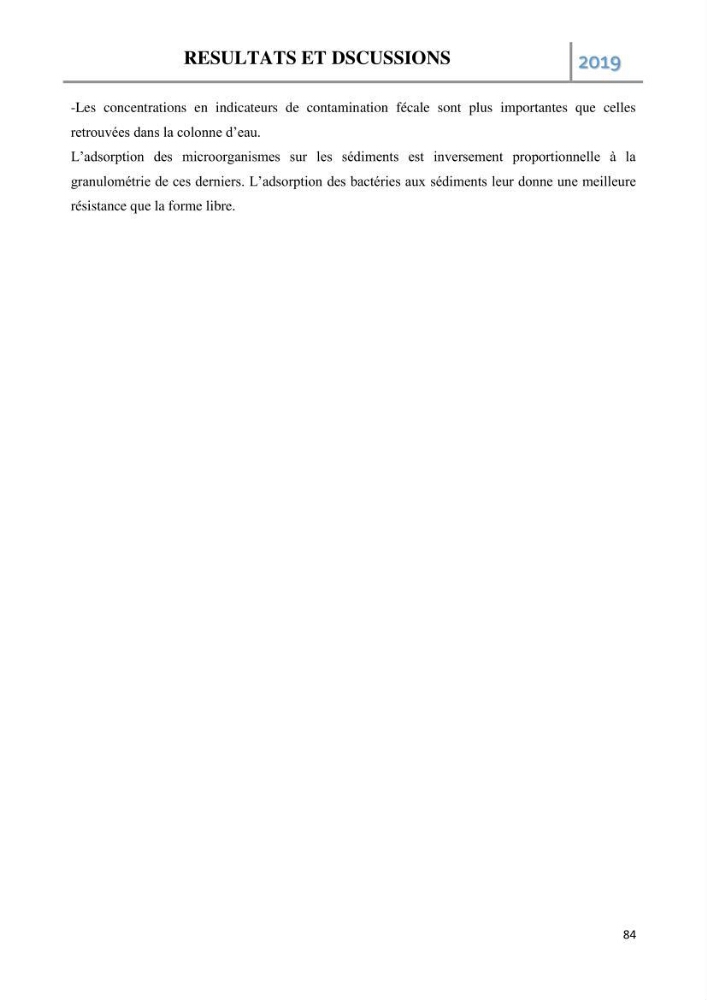 Etude des paramètres d’évaluation des matrices eau et sédiments des plages Est et Ouest de Sidi-Fredj