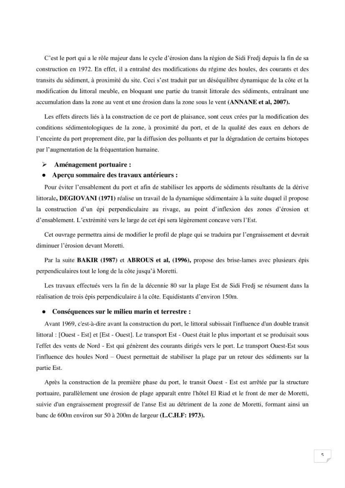 Modélisation des processus hydro sédimentaire de la partie ouest de Sidi Fredj