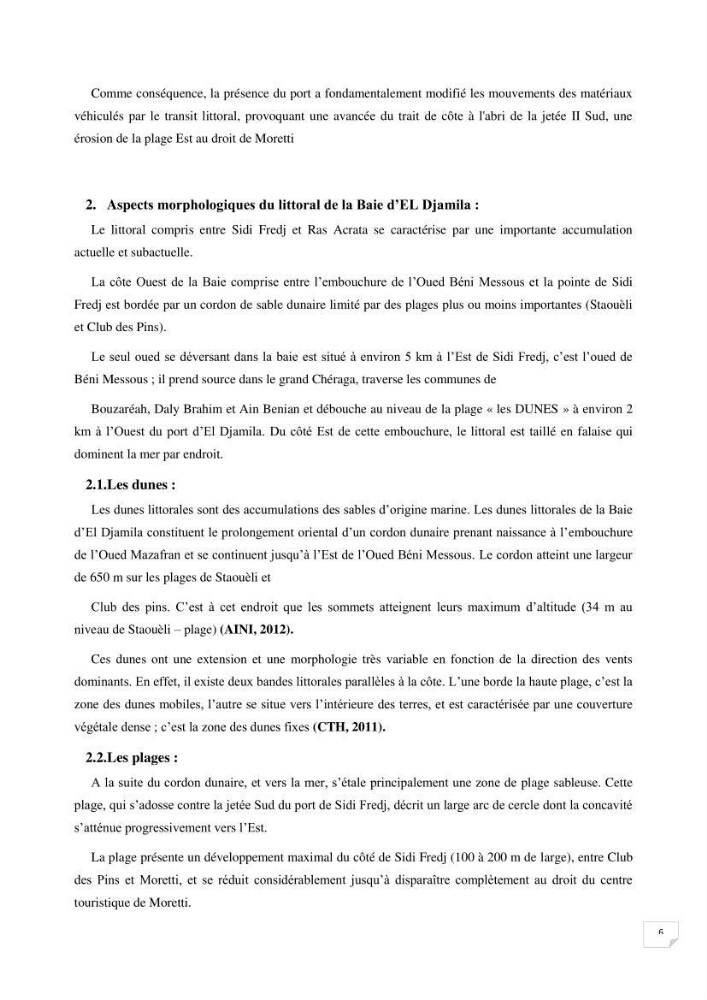 Modélisation des processus hydro sédimentaire de la partie ouest de Sidi Fredj