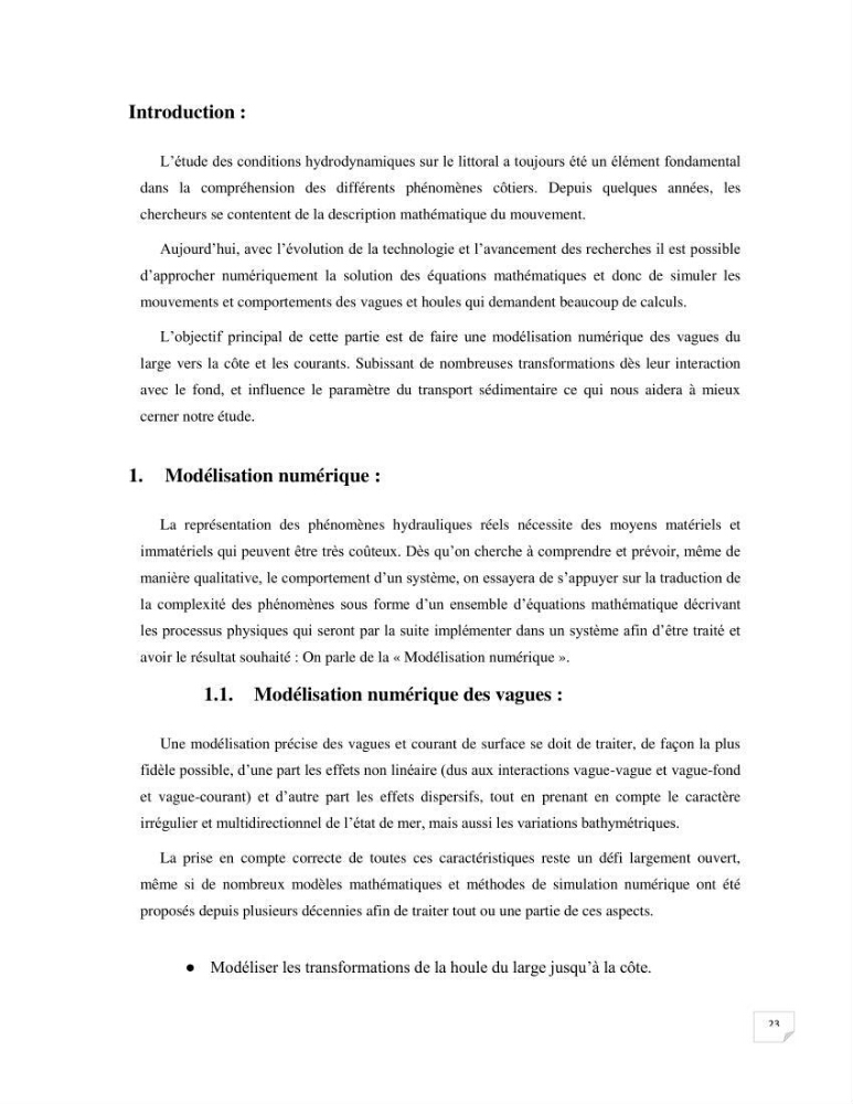 Modélisation des processus hydro sédimentaire de la partie ouest de Sidi Fredj