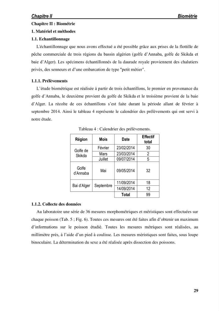 Ecologie, biologie, morphométrie et exploitation de la daurade royale Sparus aurata Linné, 1758 dans la région de SKIKDA.