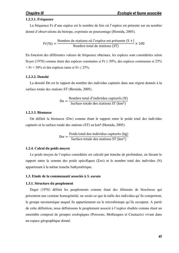 Ecologie, biologie, morphométrie et exploitation de la daurade royale Sparus aurata Linné, 1758 dans la région de SKIKDA.
