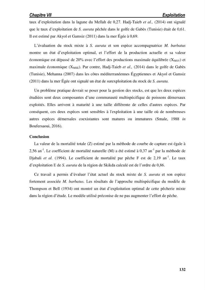 Ecologie, biologie, morphométrie et exploitation de la daurade royale Sparus aurata Linné, 1758 dans la région de SKIKDA.