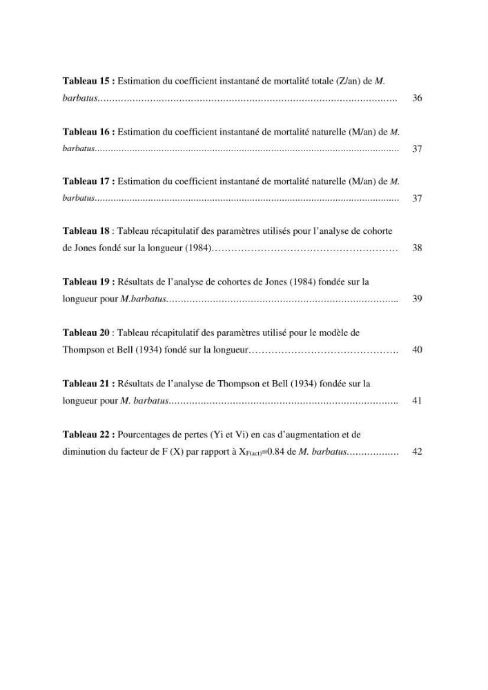 Contribution à l’étude de la croissance et l\'exploitation de Mullusbarbatus (Linné,1758) dans la baie de Bou-Ismail: