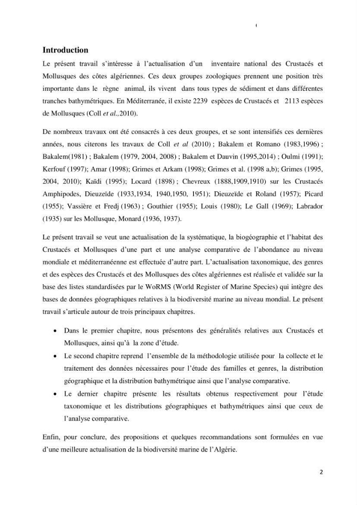 Actualisation de l’Inventaire National des Mollusques et des Crustacés de la côte algérienne