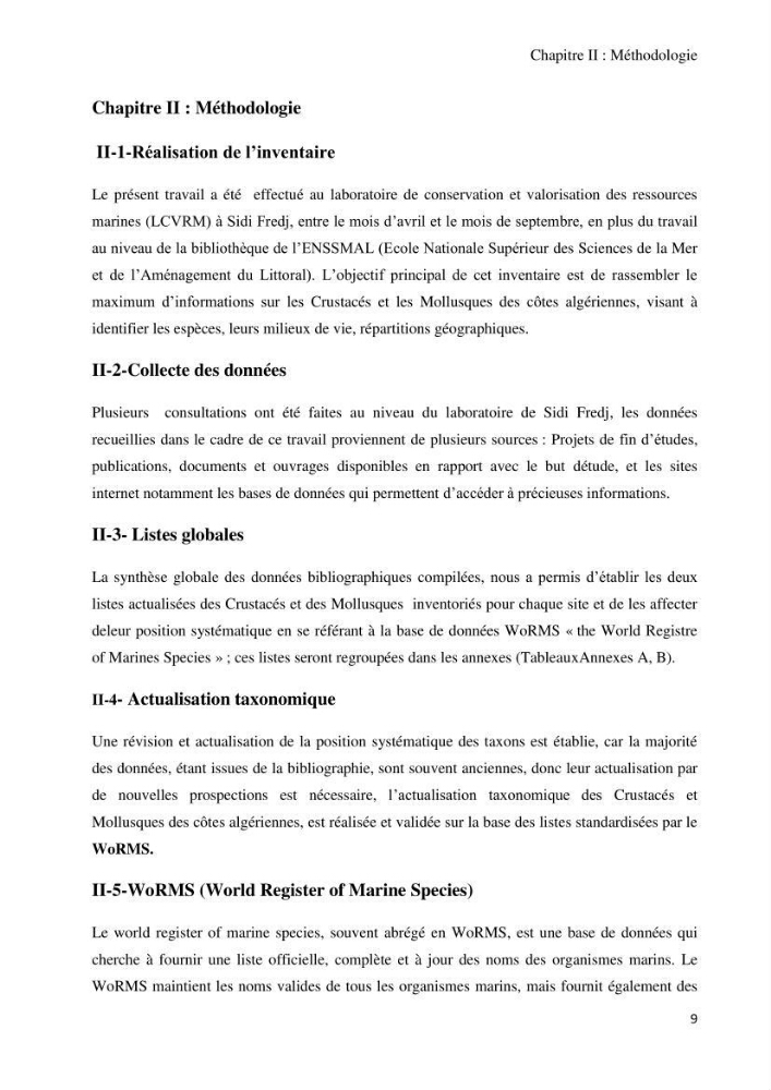 Actualisation de l’Inventaire National des Mollusques et des Crustacés de la côte algérienne