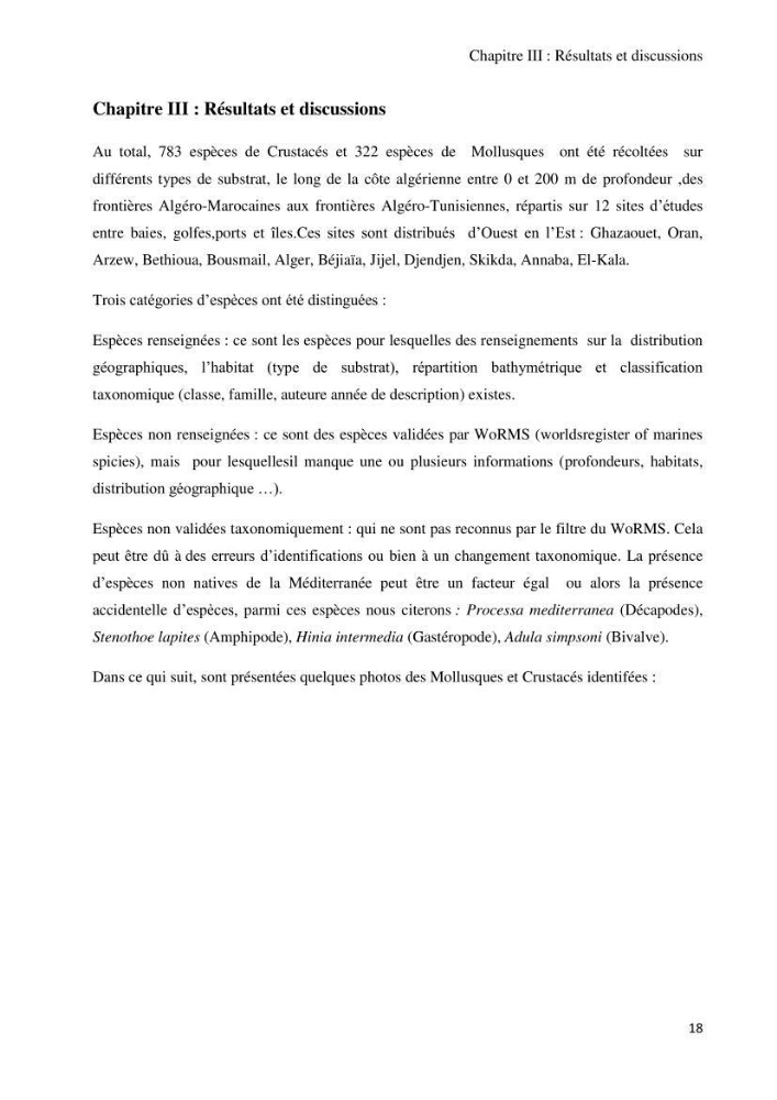 Actualisation de l’Inventaire National des Mollusques et des Crustacés de la côte algérienne