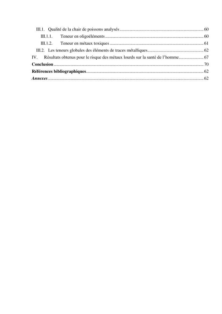 Estimation de la teneur en mercure, métaux lourds et qualitémicrobiologique de quelques espèces de poissons dans la région Algéroise, effets potentiels santé-environnement.