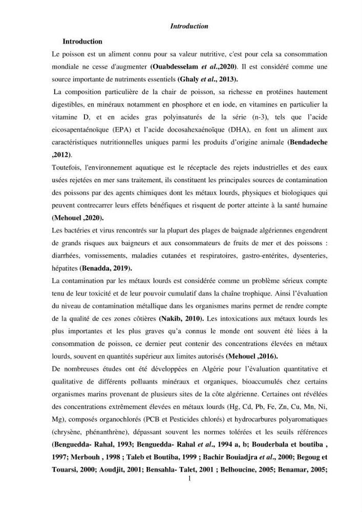 Estimation de la teneur en mercure, métaux lourds et qualitémicrobiologique de quelques espèces de poissons dans la région Algéroise, effets potentiels santé-environnement.