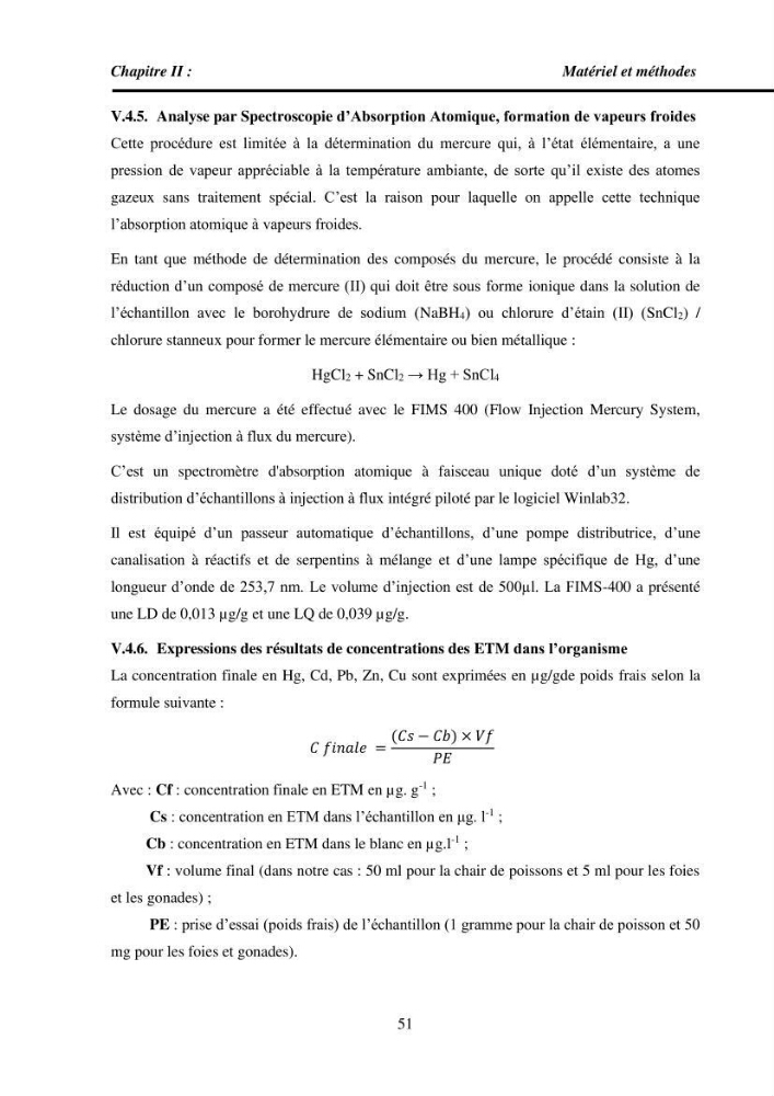 Estimation de la teneur en mercure, métaux lourds et qualitémicrobiologique de quelques espèces de poissons dans la région Algéroise, effets potentiels santé-environnement.