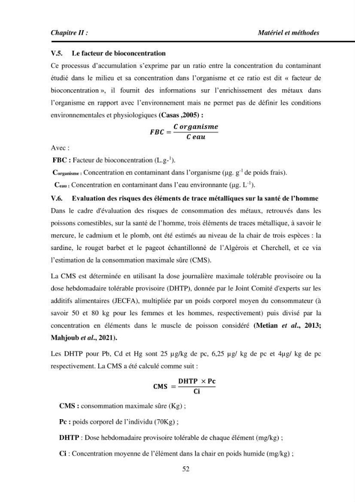 Estimation de la teneur en mercure, métaux lourds et qualitémicrobiologique de quelques espèces de poissons dans la région Algéroise, effets potentiels santé-environnement.
